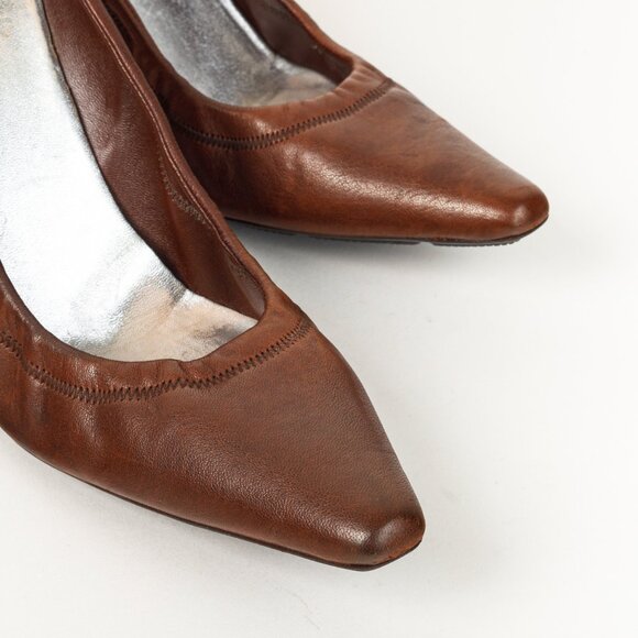 Prada Brown Leather Scrunch Pointed Toe Pumps - Picture 6 of 11